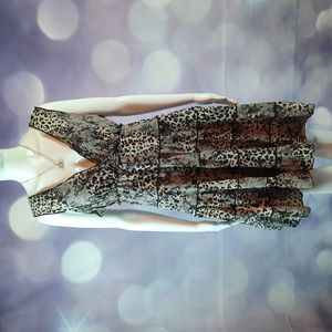 Style & Company Lace Illusion and Leopard Print Tiered A-Line Dress Size L